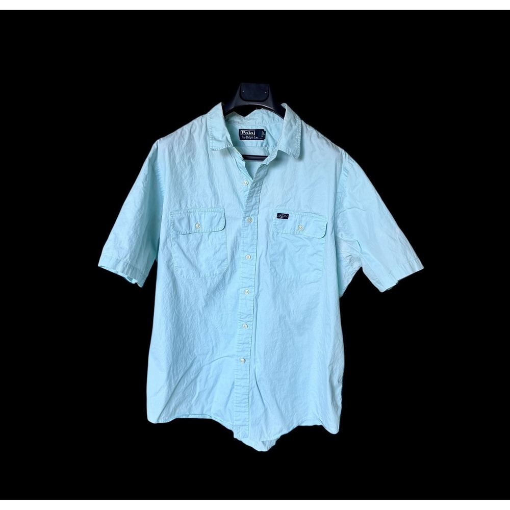 90's Polo Ralph Lauren‎ Short Sleeve Deck Shirt XXL Faded Teal Double Pocket RL